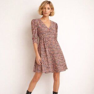 New The Kooples Paris Size Small Floral Print Puff Sleeve Mini Dress $325